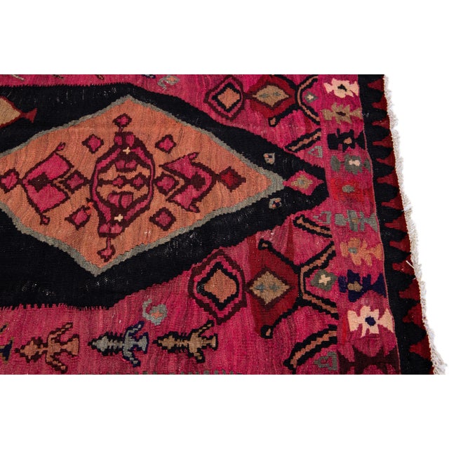 Mid-20th Century Turkish Kilim Pink Handmade Tribal Wool Rug For Sale In New York - Image 6 of 8