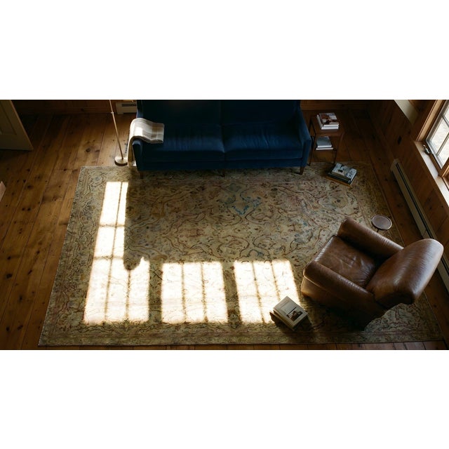 1890s Beige Floral Antique Hand Knotted Indian Amritsar Rug 11' X 17' Wool Carpet For Sale - Image 10 of 10