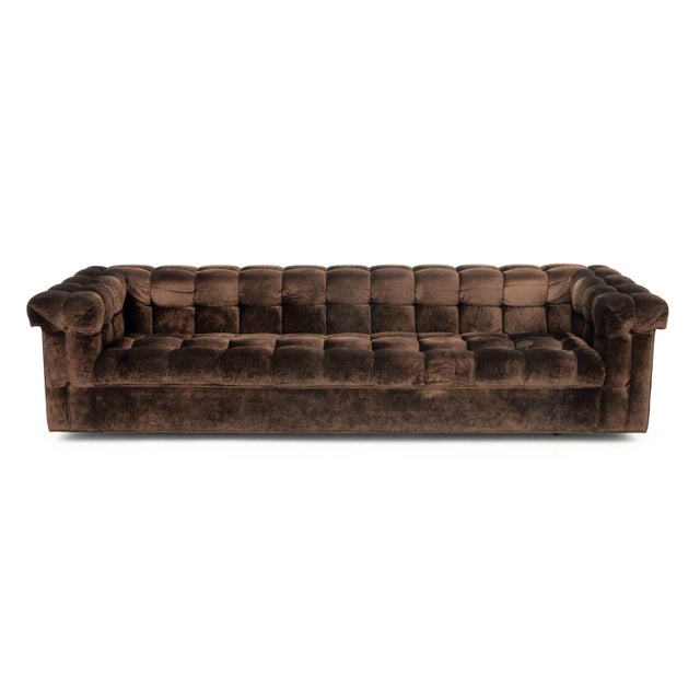 Edward Wormley for Dunbar "Party" Sofa, brown velvet upholstery, labeled "Dunbar / Bernie, Indiana" to underside. 23.5" H...