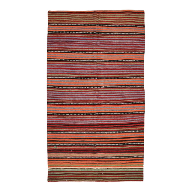 Mid 20th Century Vintage Turkish Striped Kilim Rug For Sale