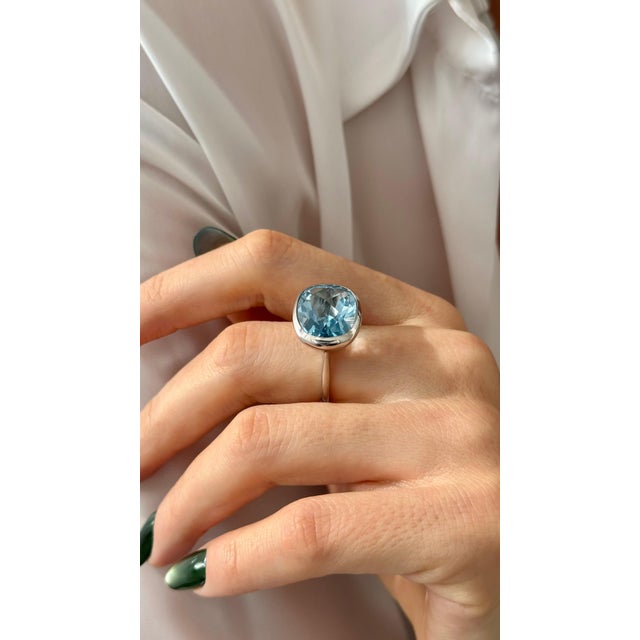 Traditional 1990s Natural Solitaire Blue Topaz Ring Size 6.5 14k W Gold 17.35 Cts Certified For Sale - Image 3 of 11