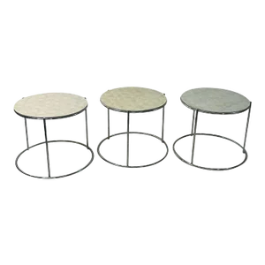 1970s Modern Capiz Shell & Chrome Nesting Tables - Set of 3