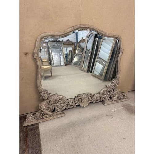Glass Large 19th Century Antique Italian Painted Shaped Top Overmantle Mirror For Sale - Image 7 of 7