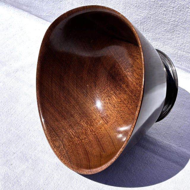 Mid-Century Mahogany Bowl Centerpiece With Sterling Silver Base For Sale - Image 4 of 10