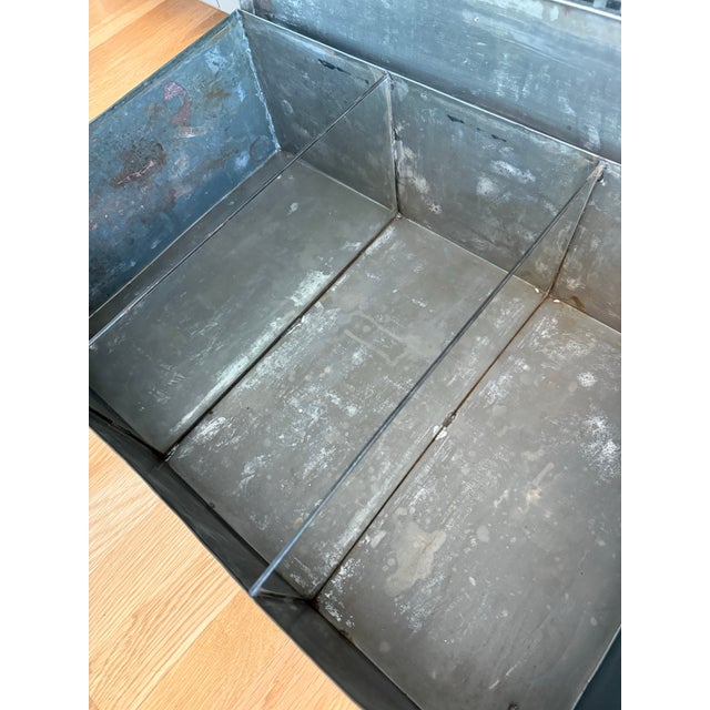 Large Vintage Tinplate Metal Box With Glass Dividers For Sale - Image 11 of 12