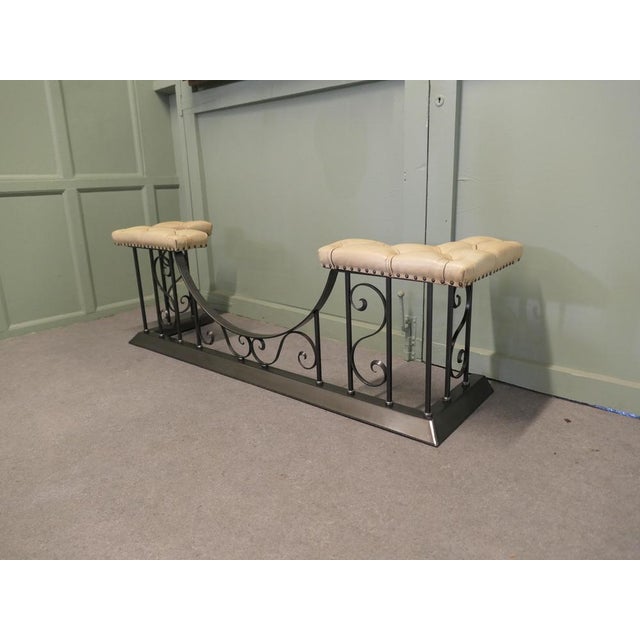 1930s Polished Steel Wrought Iron and Leather Club Fender, 1930 For Sale - Image 5 of 8