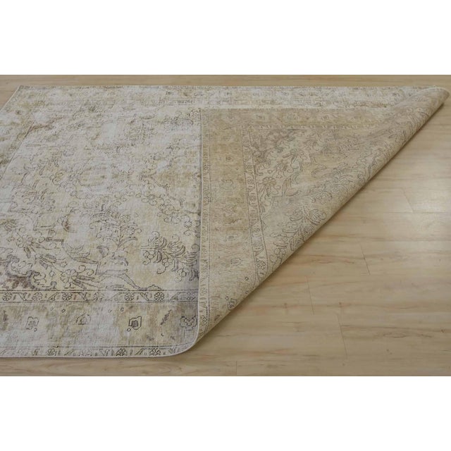 Tabriz Rug 6’6” X 9’9” Beige Wool Vintage Distressed Hand-Knotted Carpet For Sale - Image 14 of 15