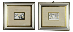 20th Century Silver Plated High Relief Plaques in Vintage Wooden Frames from Ottaviani, Set of 2
