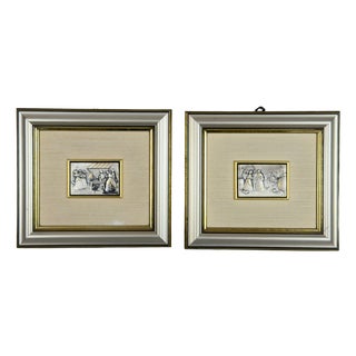 Silver Plated High Relief Plaques in Vintage Wooden Frames by Ottaviani, 20th Century For Sale