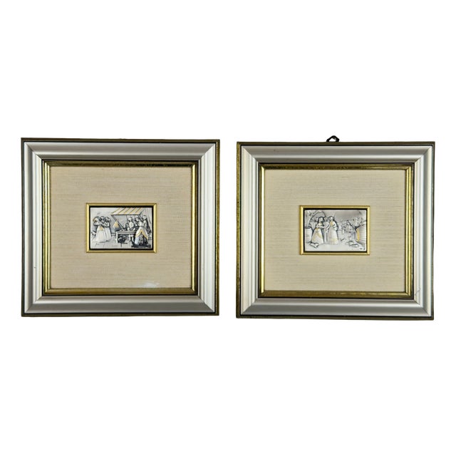 Silver Plated High Relief Plaques in Vintage Wooden Frames by Ottaviani, 20th Century For Sale