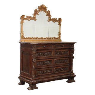Antique 20th Century Neo-Renaissance Chest of Drawers with Mirror For Sale