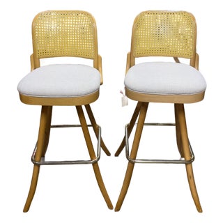 1995 Bentwood Swivel Barstools Reupholstered - A Pair For Sale