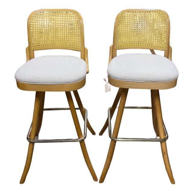 1995 Bentwood Swivel Barstools Reupholstered - A Pair For Sale