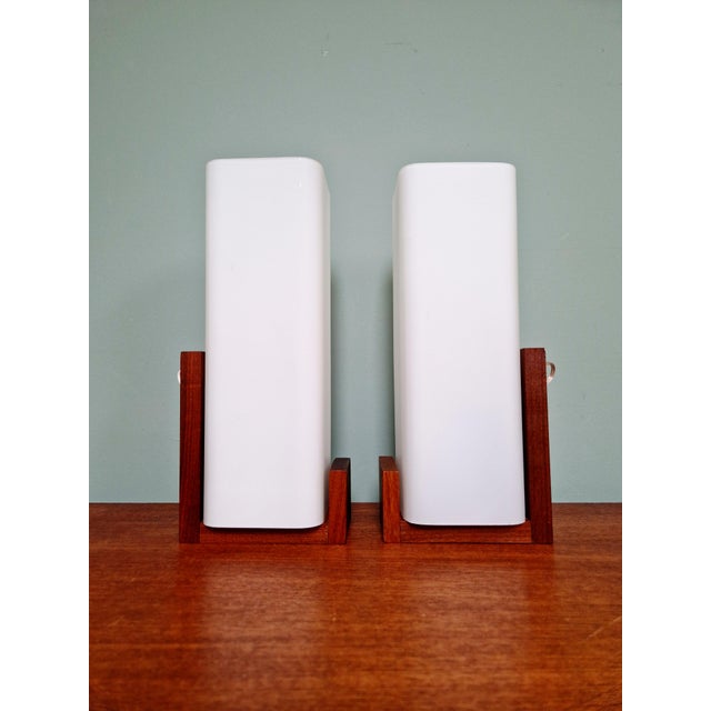 1960s Teak and Satin White Opaline Wall Lights by Louis Kalff for Philips, 1960s, Set of 2 For Sale - Image 5 of 17