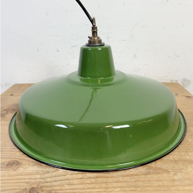 Industrial Green Enamel Factory Pendant Lamp, 1960s For Sale - Image 13 of 17