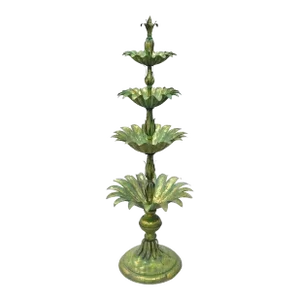Italian Hollywood Regency Green Gold Tole Metal Palm Leaf 60" Sculpture Statue