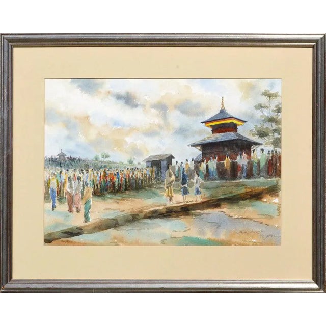 Alok Gurung Visiting the Temple - Landscape 1992 For Sale