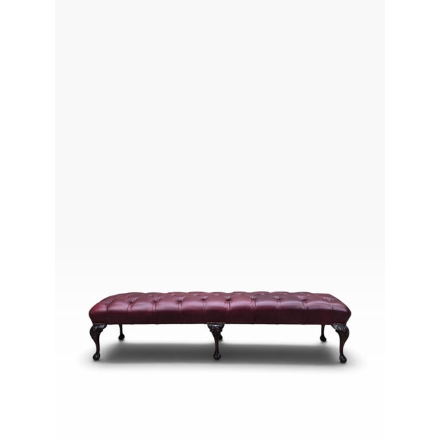 Antique Chippendale Style Carved Tufted Benches Newly Reupholstered in Burgundy Leather- Pair For Sale - Image 12 of 12