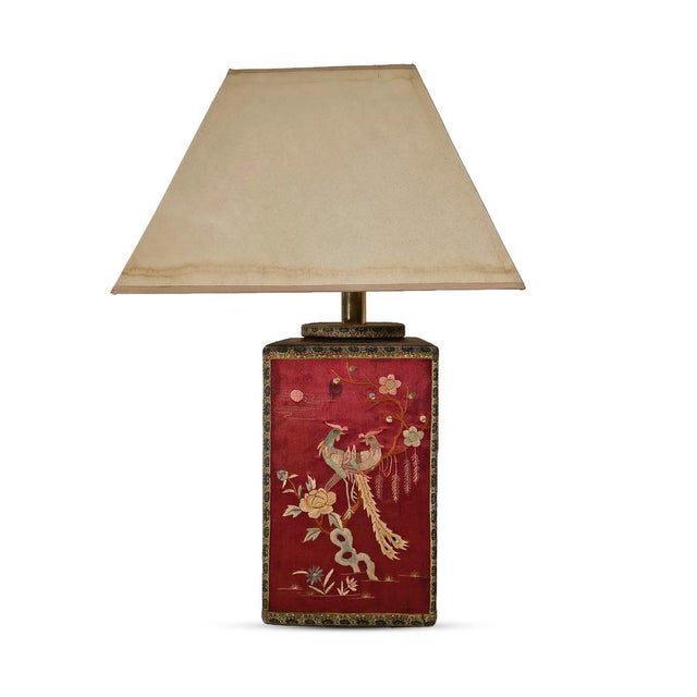 Vintage Oriental Table Lamp with Embroidered Silk Panels, 1960s For Sale - Image 9 of 9