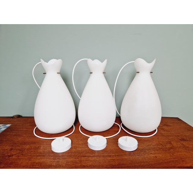 Scandinavian Pendant Light in White Satin Glass and Brass, 1960s For Sale - Image 11 of 18