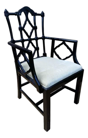 Black Lacquer Chinese Chippendale Pagoda Arm Chair
