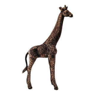 Antique Brass Finish Metal Giraffe Sculpture For Sale