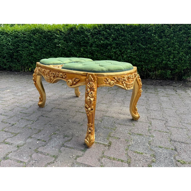 Kelly Green 1980 Italian Baroque Gold Beech Green Velvet Bench - 1 Pc For Sale - Image 8 of 13