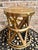 Mid Century Sarreid style stool, brass with X design sides. Perfect for a modern home.