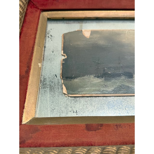 Early 20th Century Miniature Ship at Sea Oil Painting For Sale In Boston - Image 6 of 9