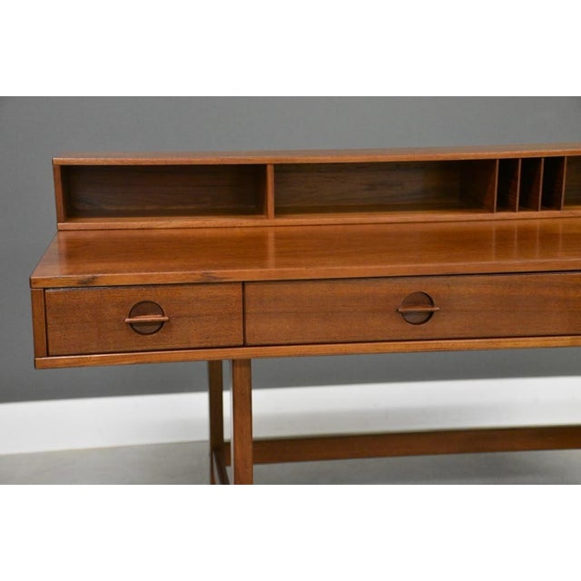 Wood 1975 Refinished Peter Lovig Signed Teak Flip Top Desk For Sale - Image 7 of 10