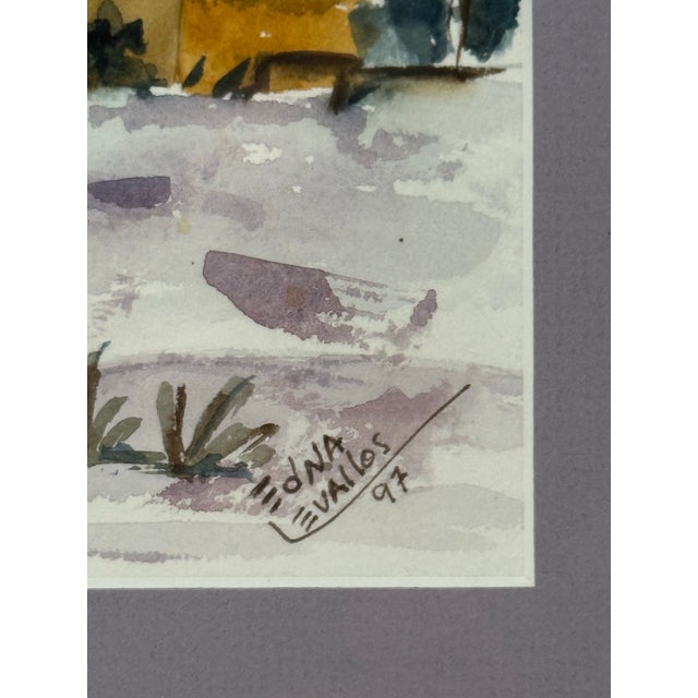 Paint 1997 Original Winter Landscape Watercolor by Edna Evallos For Sale - Image 7 of 9