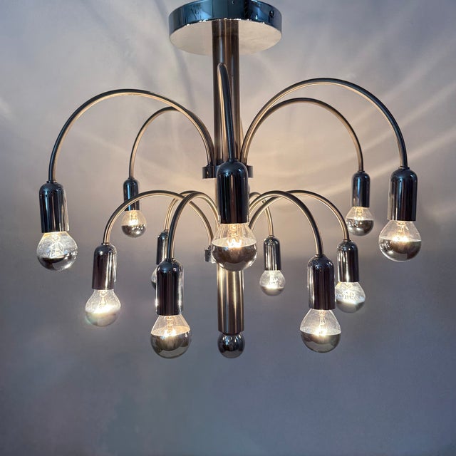 Vintage Chromed Brass Ceiling Lamp from Sciolari, 1970s, in Good conditions. Designed 1970 to 1979 Up to 250V (Europe/UK...