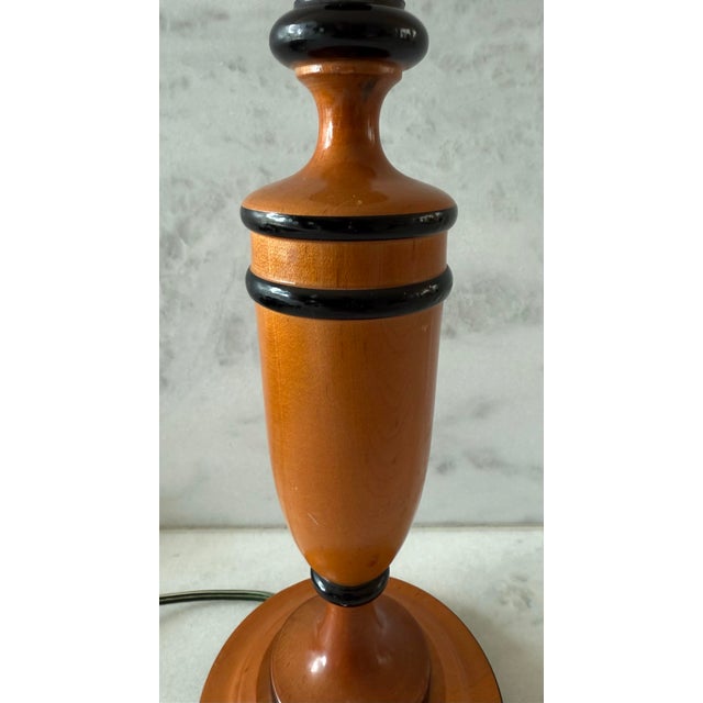 Mid 20th Century Turned Wood Table Lamp With Black Banding Detail For Sale - Image 5 of 9