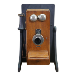 Antique Sears Roebuck & Co Oak Hand Crank Wall Telephone Phone on Stand 24"