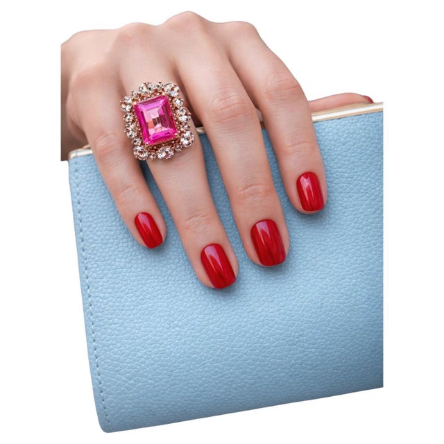 Late 20th Century Bochic Capri Vintage Pink & White Topaz Ring in 18K Gold & Silver For Sale - Image 5 of 10