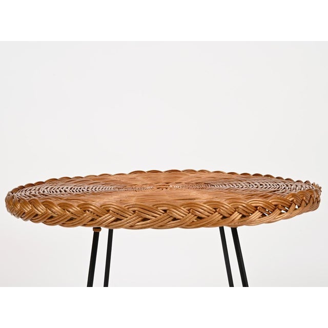 Hand-Woven Rattan and Black Iron Coffee Table by Roberto Mango, Italy, 1970s For Sale - Image 12 of 15