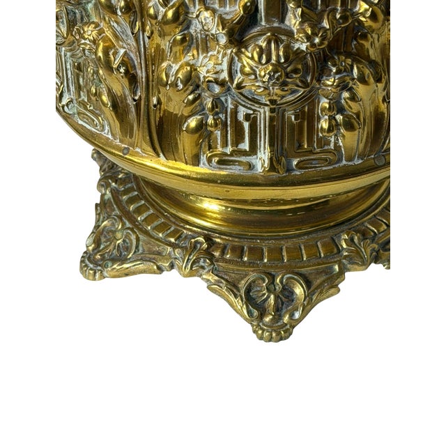 Gothic Antique 1800s French Brass Cachepot Planter With Repousse' Work 10" Diameter For Sale - Image 3 of 10