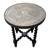 Vintage Barley Twist Wine Table With Etched Brass Top For Sale