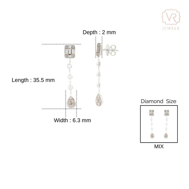 Modernist 1.08ct Mixed Cut Diamond Teardrop Chain Earrings in 14k White Gold- A Pair For Sale - Image 10 of 13