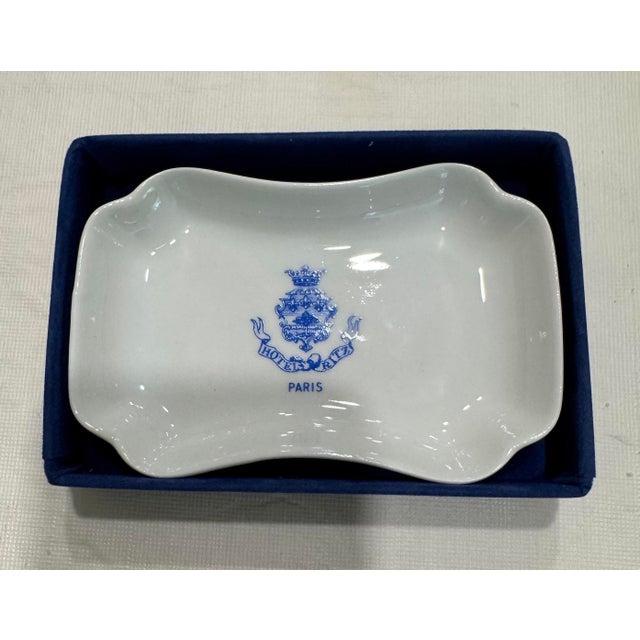 French Vintage Hotel Ritz Paris Porcelain Butter Dish, Soap Dish, Ashtray in Original Box For Sale - Image 3 of 3
