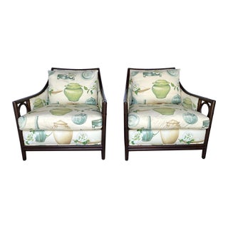 Rattan Club Chairs by McGuire Set of 2 For Sale