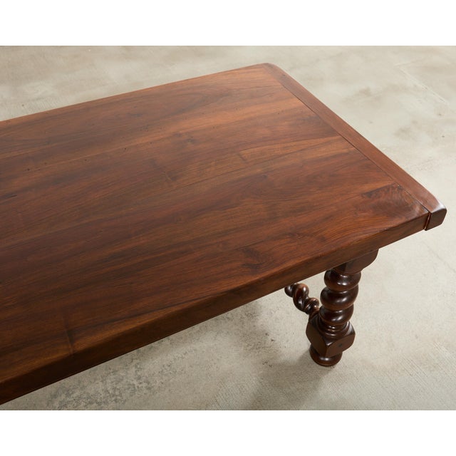 Country French Oak Farmhouse Barley Twist Trestle Dining Table For Sale - Image 9 of 18