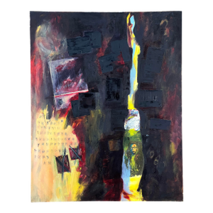 Vintage Dark Abstract Expressionist Painting Mixed Media Modern Art on Canvas