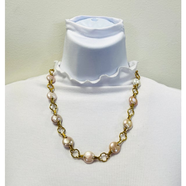 Gorgeous estate Valentin Magro necklace featuring fresh water cultured pearls with white diamond rounds handmade in 18k...