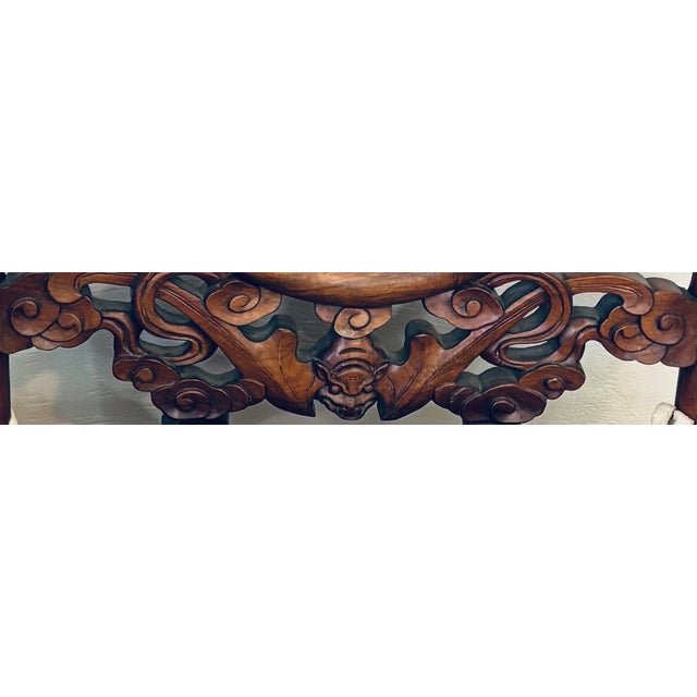 Mid 20th Century Pair of Chinese Dragon Rosewood Armchairs With Matching Dream Stone Inserts, Elaborate Carving and Handmade Needlepoint Seat Cushions For Sale - Image 15 of 18