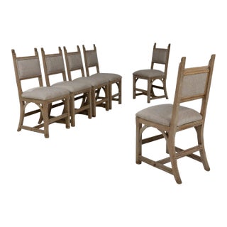 20th Century French Bleached Oak Dining Chairs With Upholstered Seats, Set of 6 For Sale