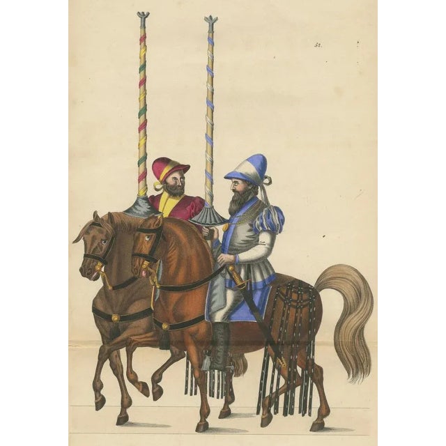 Reibisch, Medieval Horsemen with Festive Standards, 1842, Lithograph For Sale - Image 6 of 7