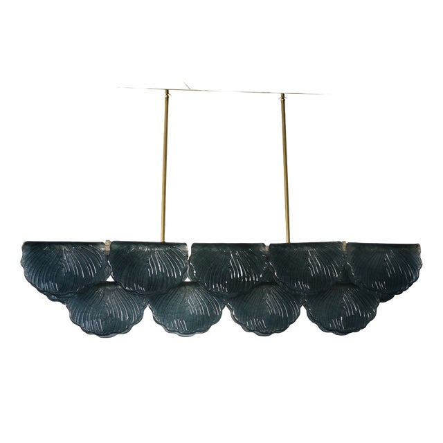 Art Deco Style Rectangular Octane Murano Glass and Brass Chandelier, 2000 For Sale