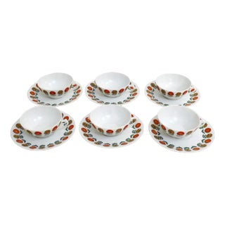 Porcelain Coffee Cups and Saucers, 1970s, Set of 6 For Sale