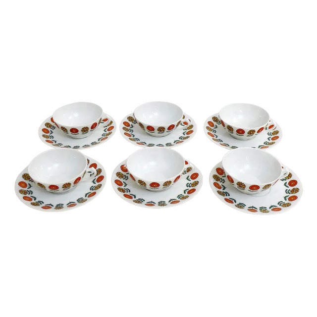 Porcelain Coffee Cups and Saucers, 1970s, Set of 6 For Sale